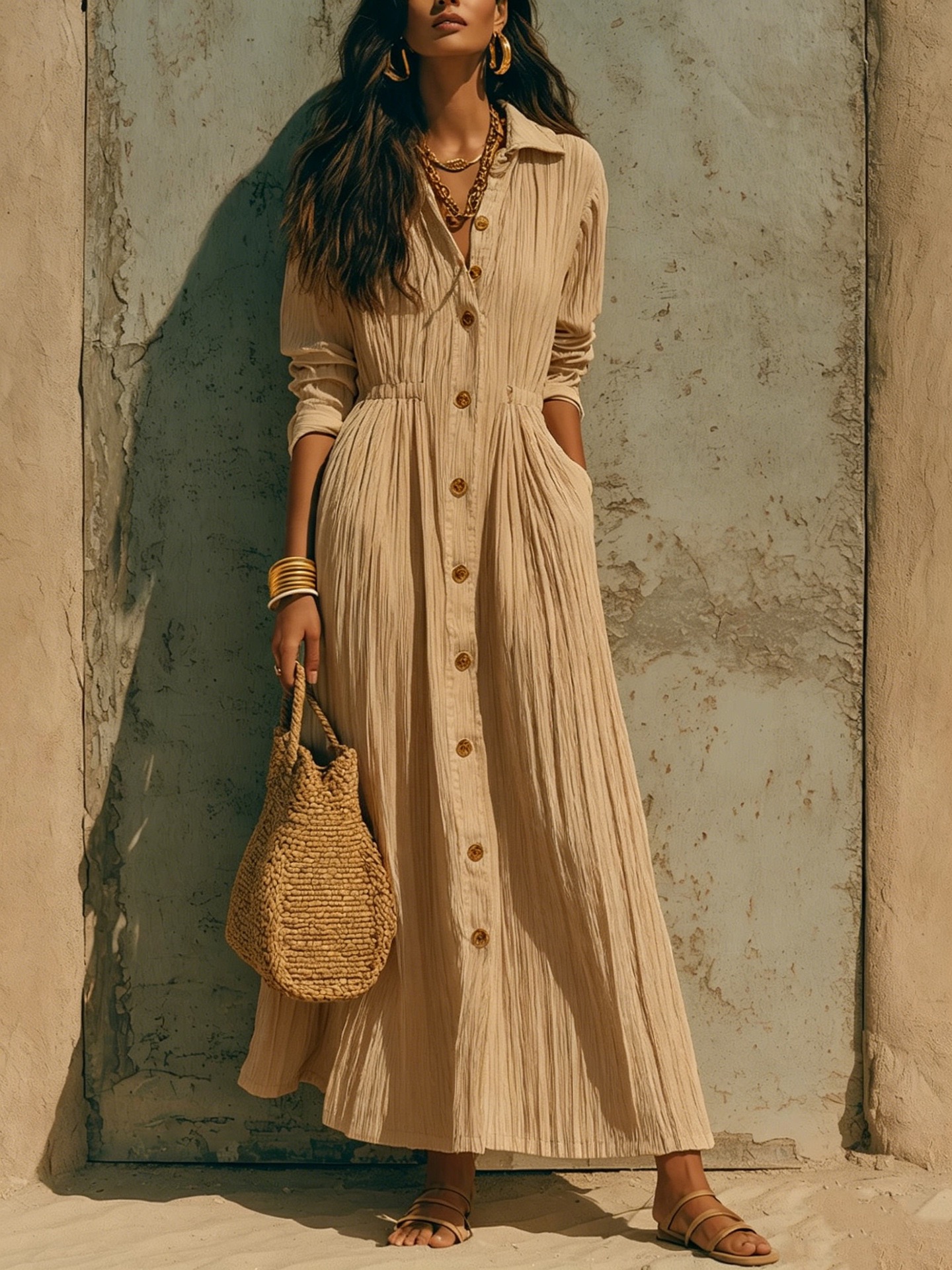Elegant White Long, Waist-Cinched, Loose-Fitting Dress