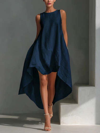 Women's Irregular Hem Retro Casual Sleeveless Dress