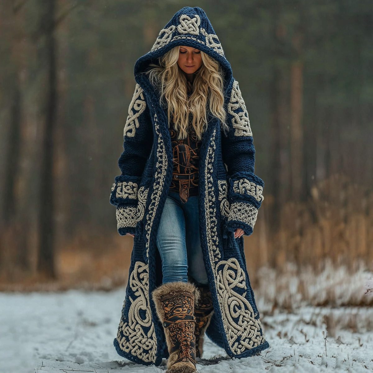 Women's Celtic Knot Art Hooded Knit Cardigan