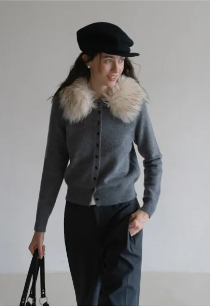 Vintage Style Fur Collar Cardigan