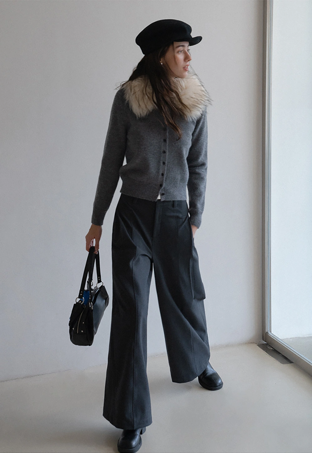 Vintage Style Fur Collar Cardigan