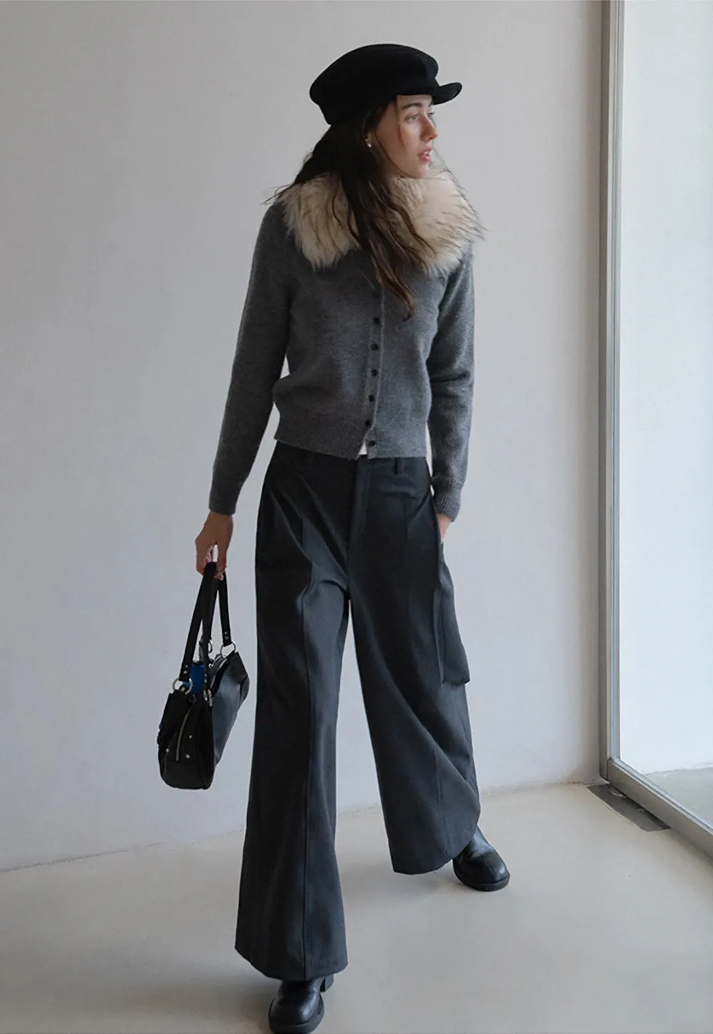 Vintage Style Fur Collar Cardigan