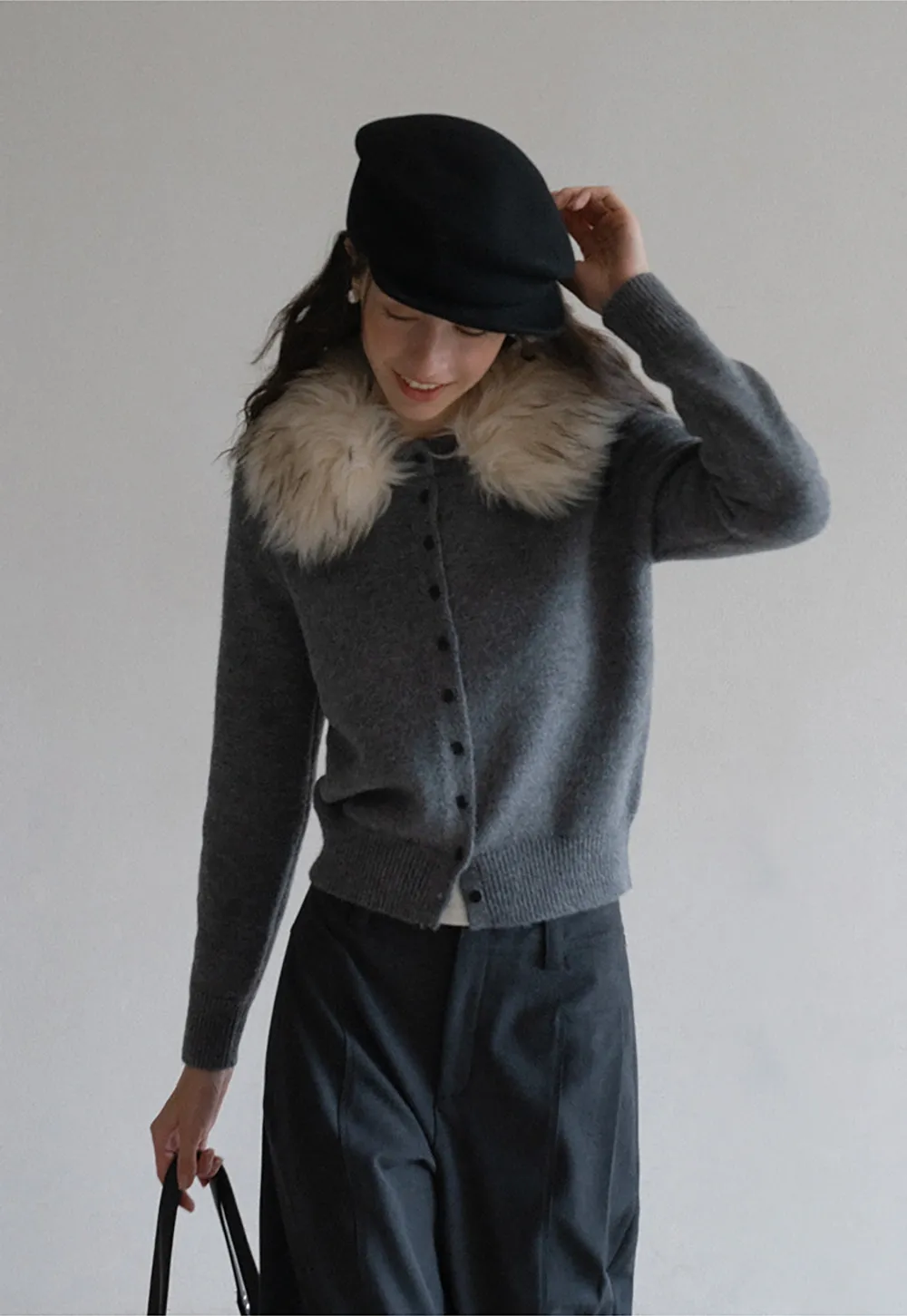 Vintage Style Fur Collar Cardigan