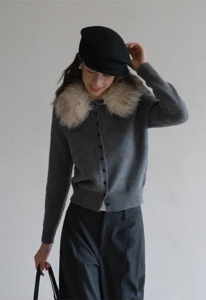 Vintage Style Fur Collar Cardigan