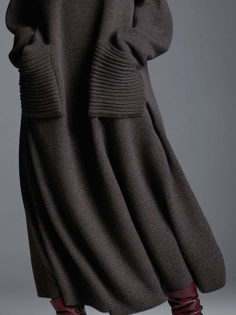High-end Fashionable Loose Neckline Brown Knitted Maxi Dress