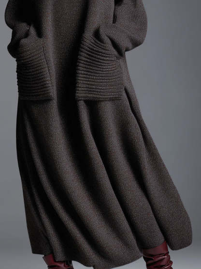 High-end Fashionable Loose Neckline Brown Knitted Maxi Dress