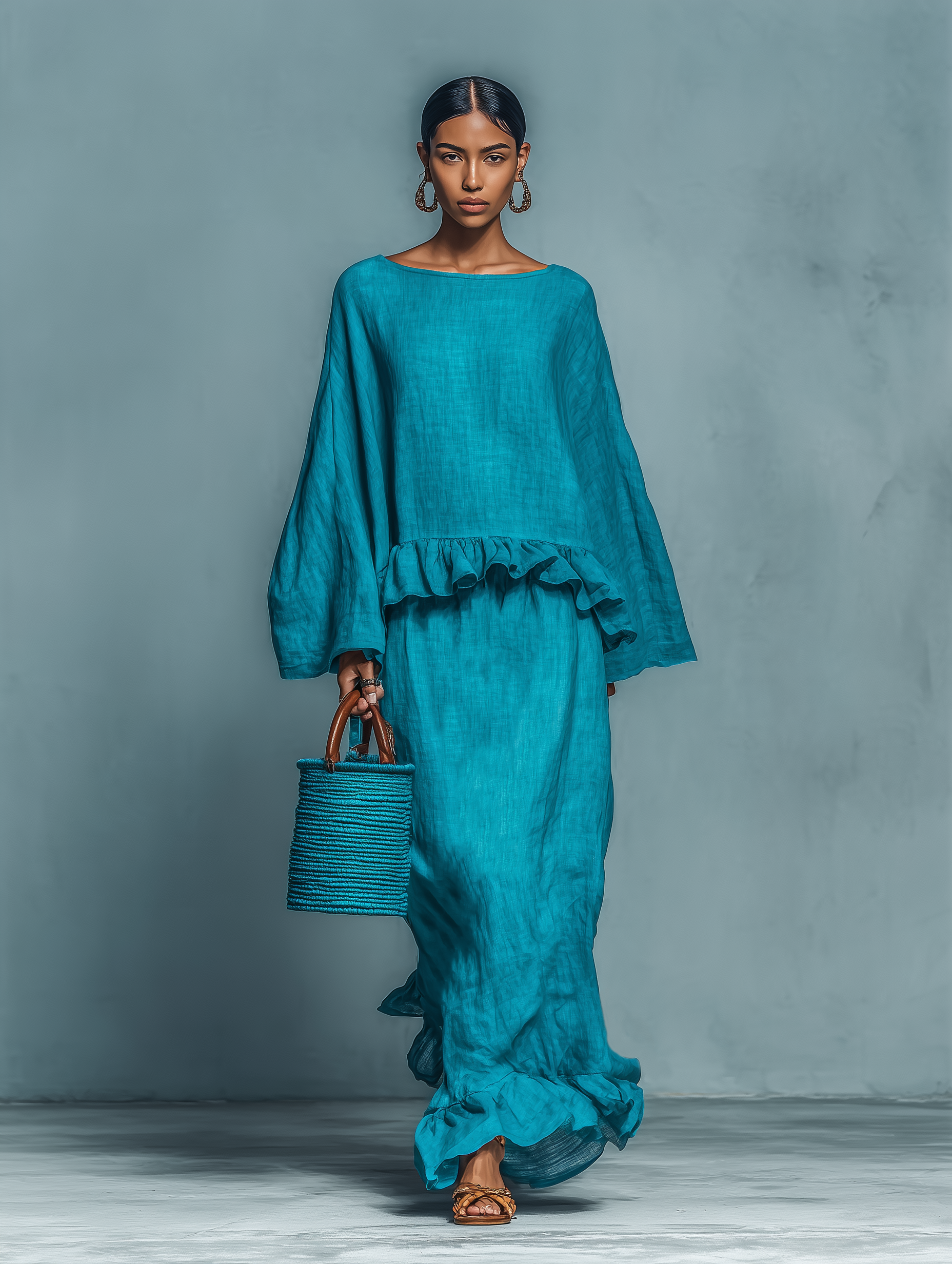 Women's Minimalist Linen Blend Blouse And Straight Skirt Set