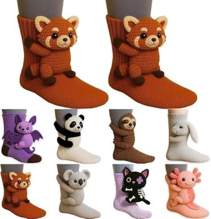 3D Knit Animal Socks, Animal Socks Hand Crocheted, Double-layer cotton, Warm embrace