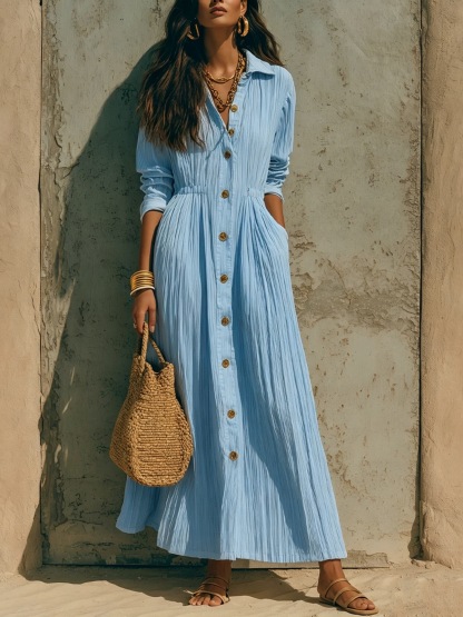 Elegant White Long, Waist-Cinched, Loose-Fitting Dress