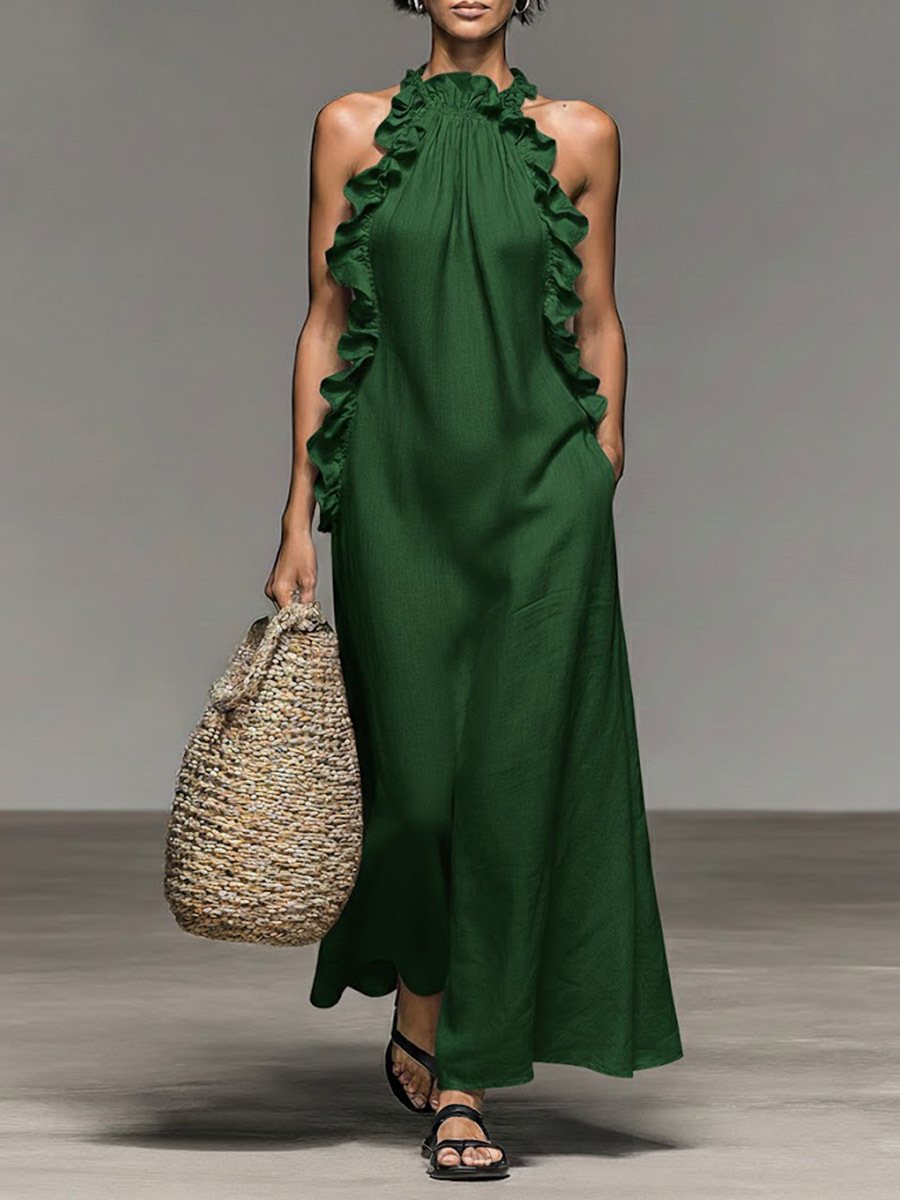 Women's Stand-up Collar Sleeveless Casual Loose Cotton And Linen Dress