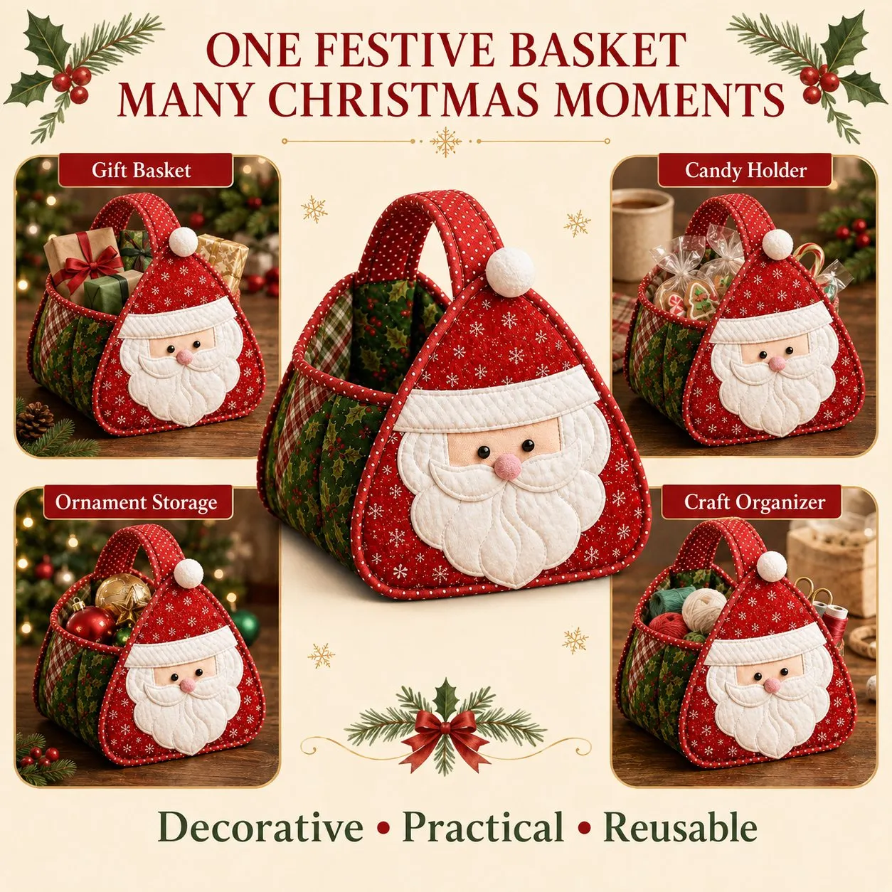 Reusable Christmas quilted basket