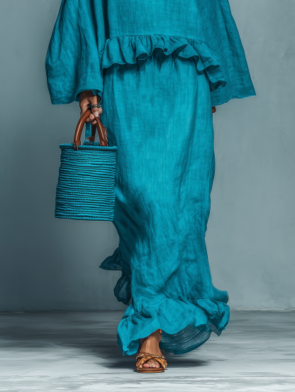 Women's Minimalist Linen Blend Blouse And Straight Skirt Set