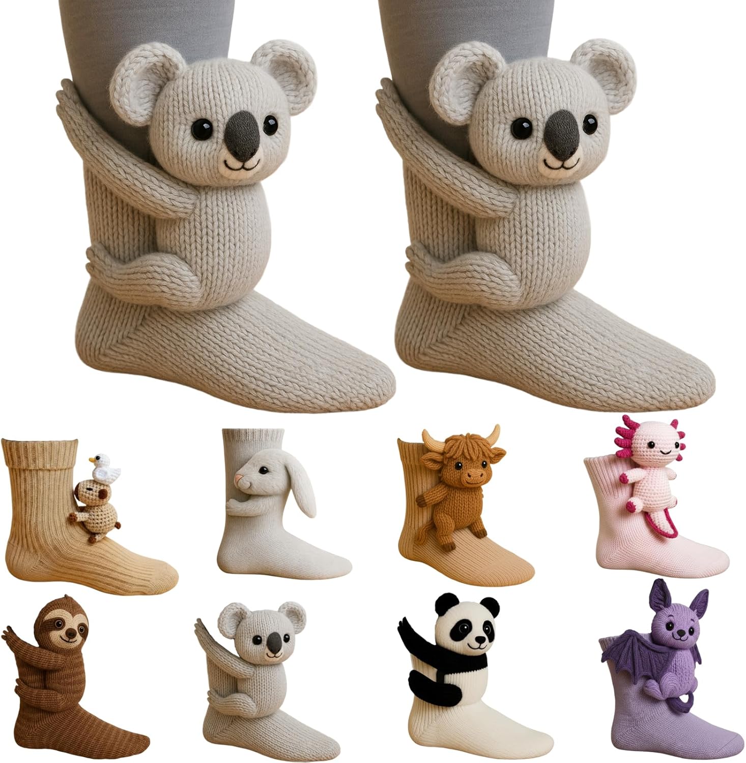 3D Knit Animal Socks, Animal Socks Hand Crocheted, Double-layer cotton, Warm embrace