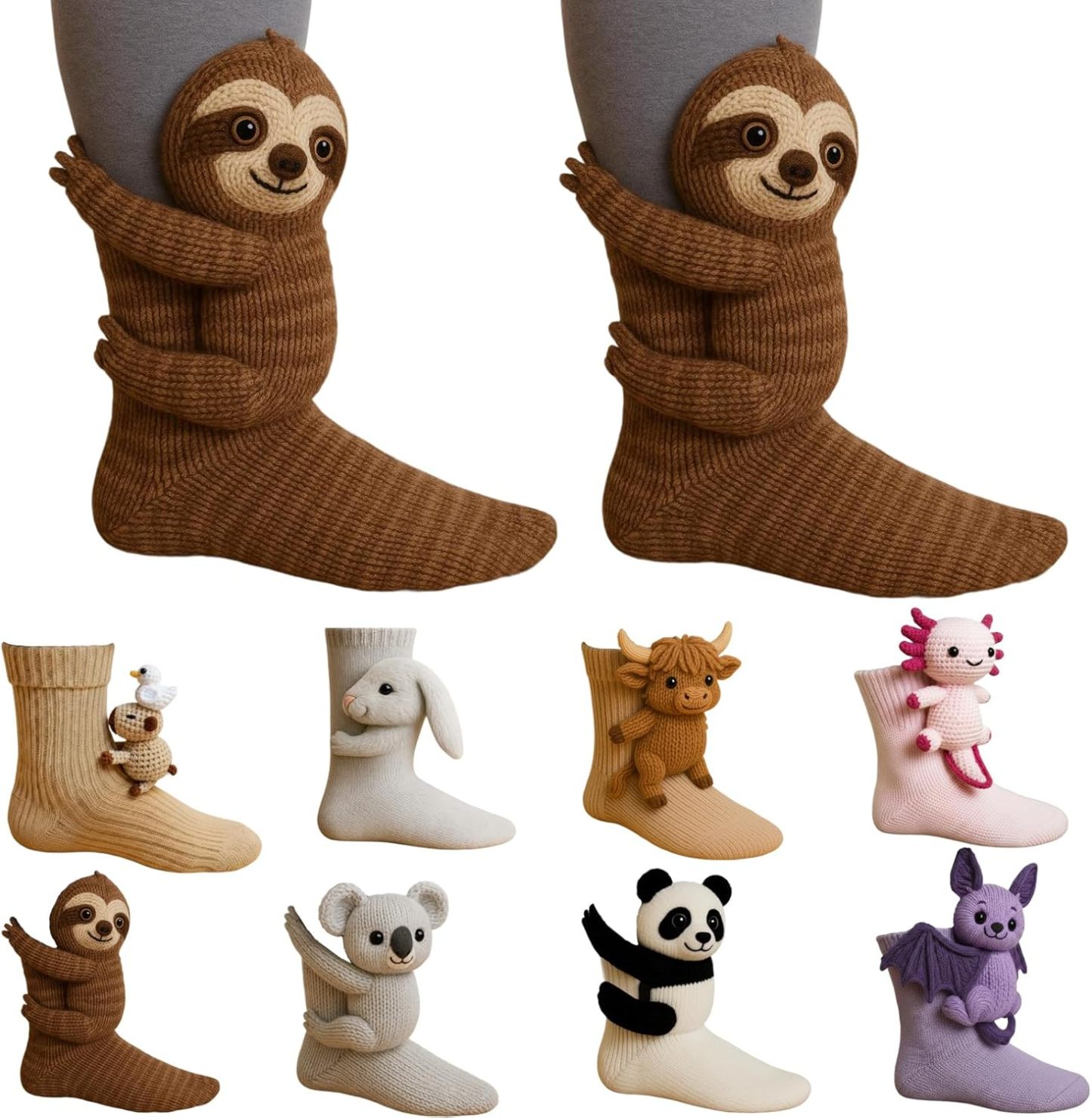 3D Knit Animal Socks, Animal Socks Hand Crocheted, Double-layer cotton, Warm embrace