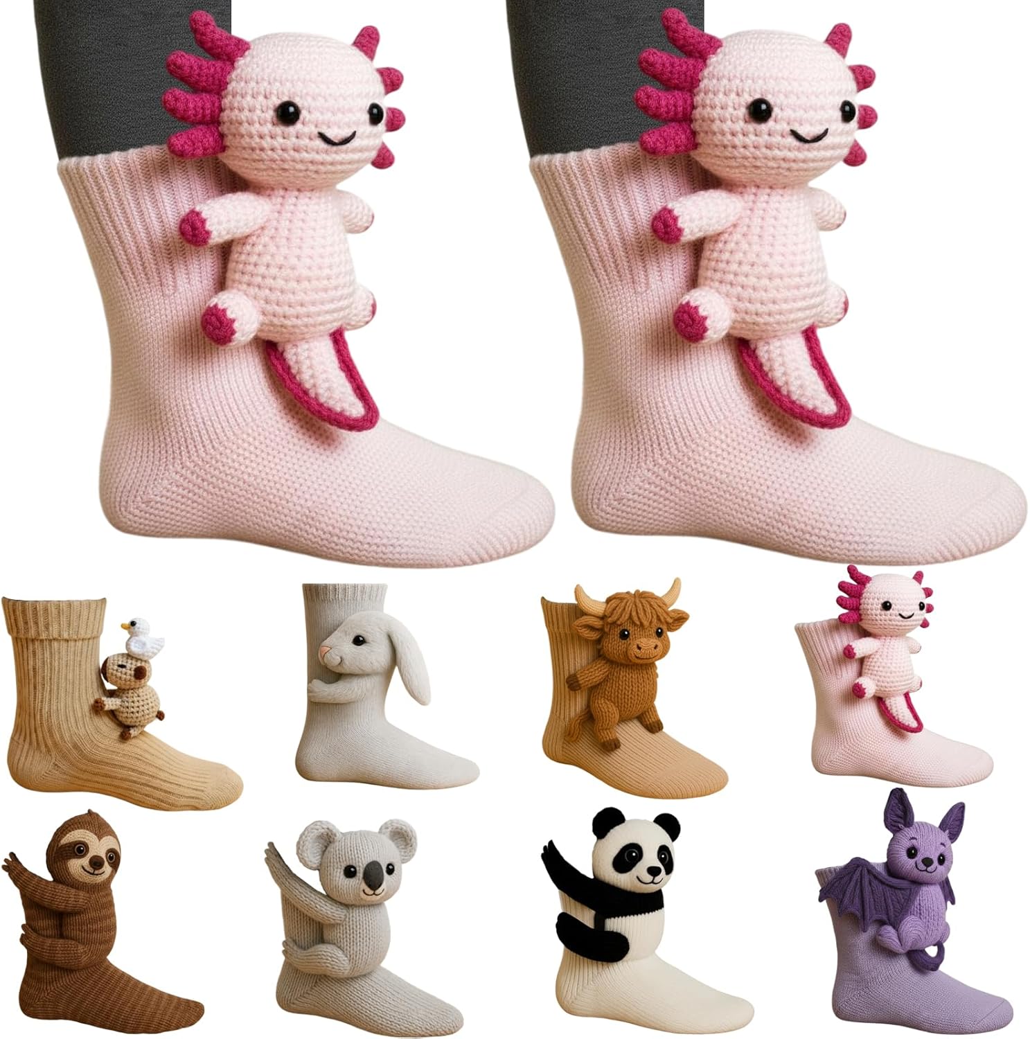 3D Knit Animal Socks, Animal Socks Hand Crocheted, Double-layer cotton, Warm embrace