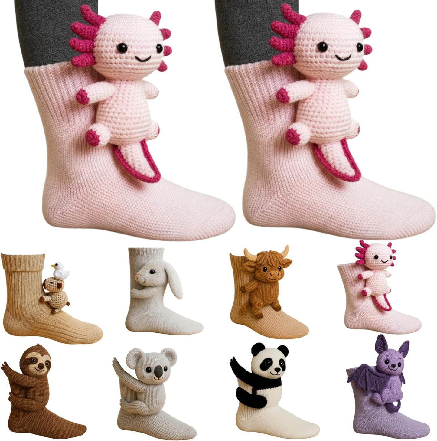 3D Knit Animal Socks, Animal Socks Hand Crocheted, Double-layer cotton, Warm embrace