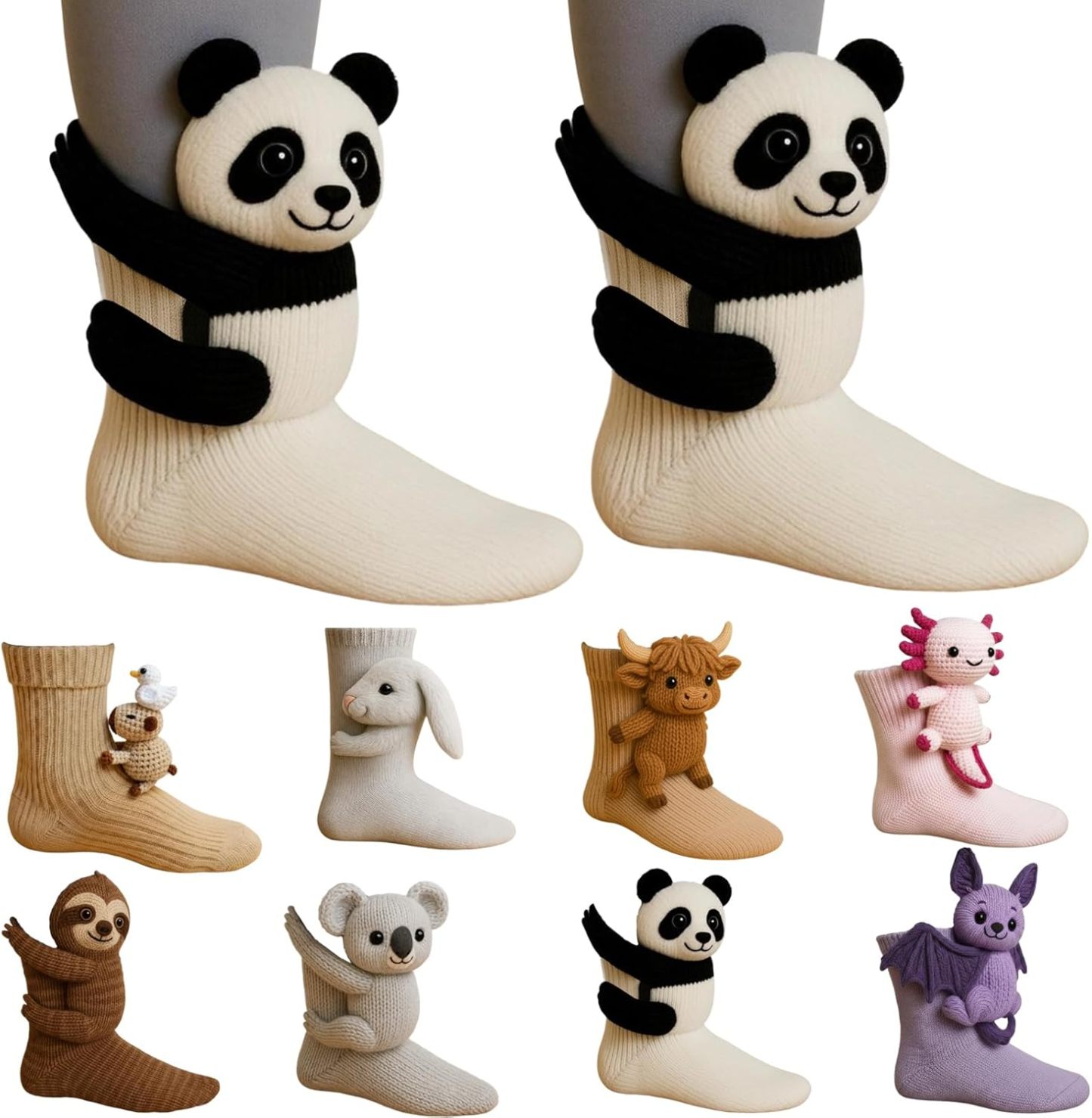 3D Knit Animal Socks, Animal Socks Hand Crocheted, Double-layer cotton, Warm embrace