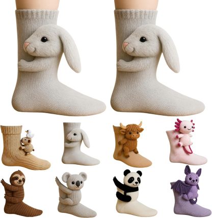 3D Knit Animal Socks, Animal Socks Hand Crocheted, Double-layer cotton, Warm embrace