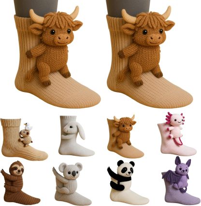 3D Knit Animal Socks, Animal Socks Hand Crocheted, Double-layer cotton, Warm embrace
