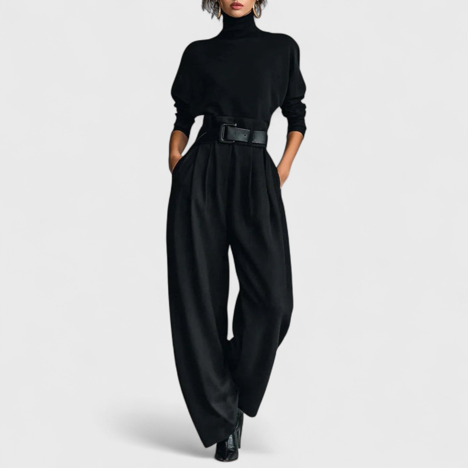 Knitted top and casual high-waisted suit pants set