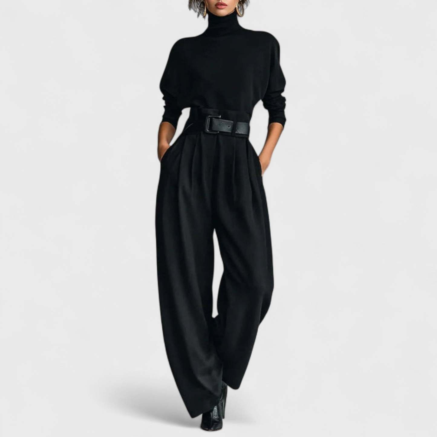 Knitted top and casual high-waisted suit pants set