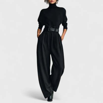 Knitted top and casual high-waisted suit pants set