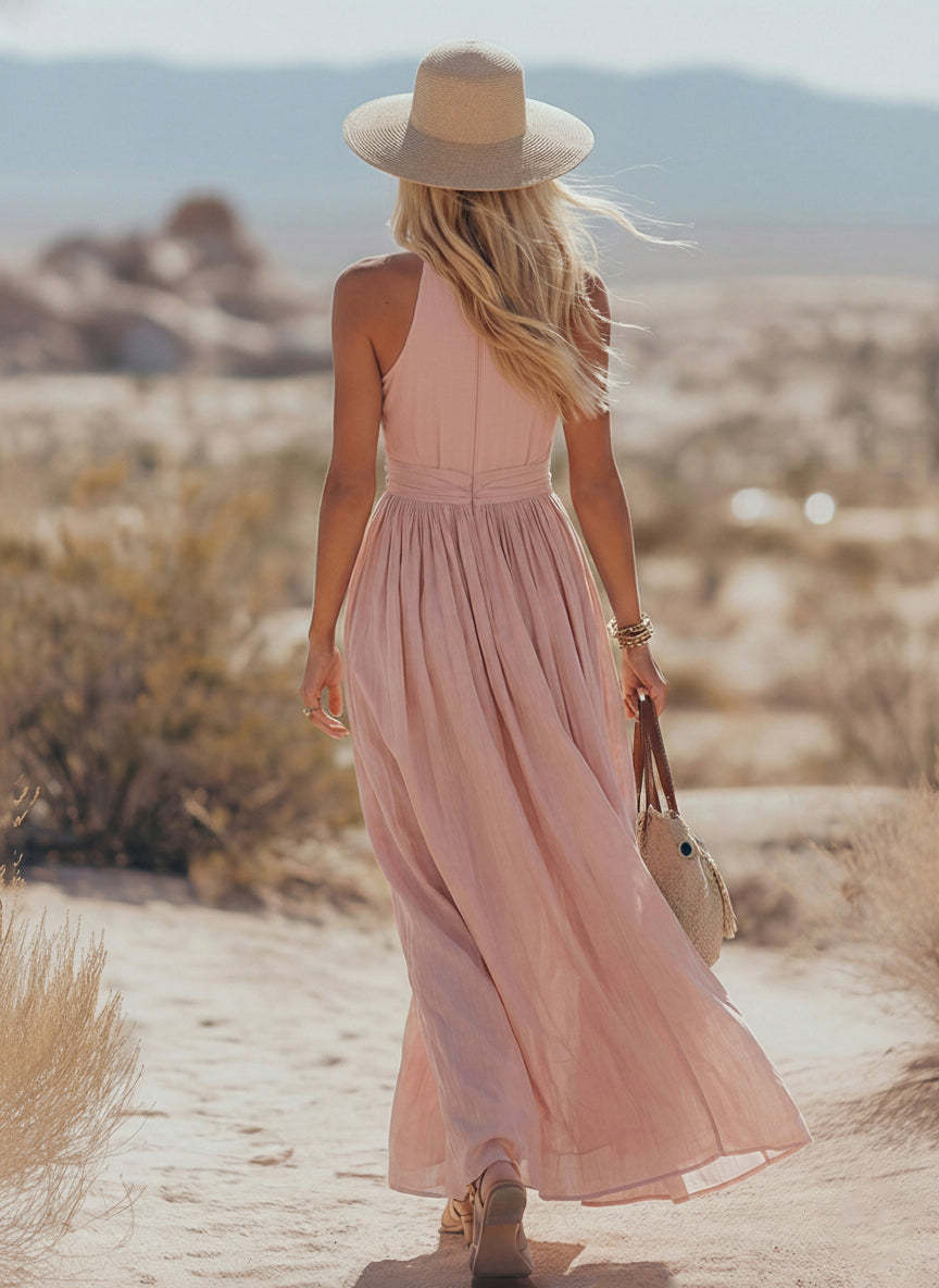 Bohemian West Resort Elegant Sleeveless Cotton Linen Dress