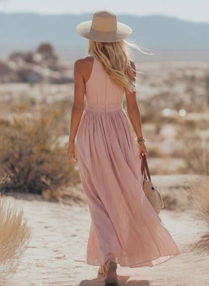 Bohemian West Resort Elegant Sleeveless Cotton Linen Dress