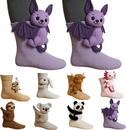 3D Knit Animal Socks, Animal Socks Hand Crocheted, Double-layer cotton, Warm embrace