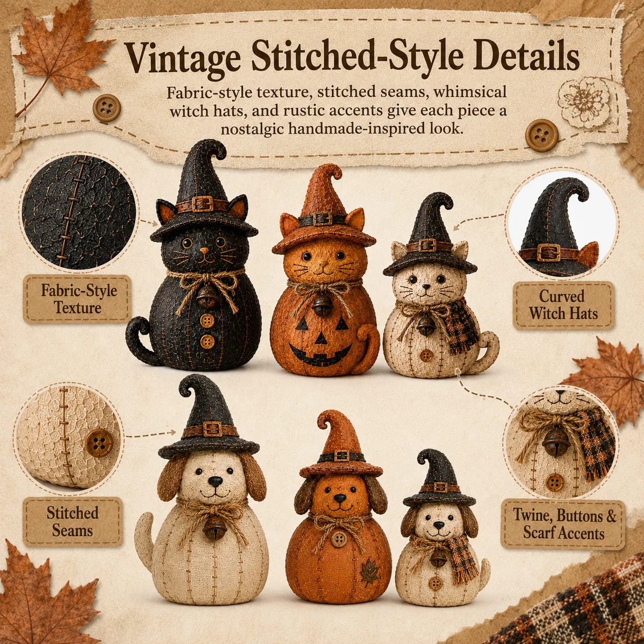 Halloween Retro Witch Cat and Dog Decoration Set