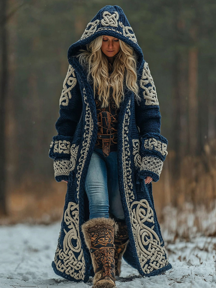 Women's Celtic Knot Art Hooded Knit Cardigan