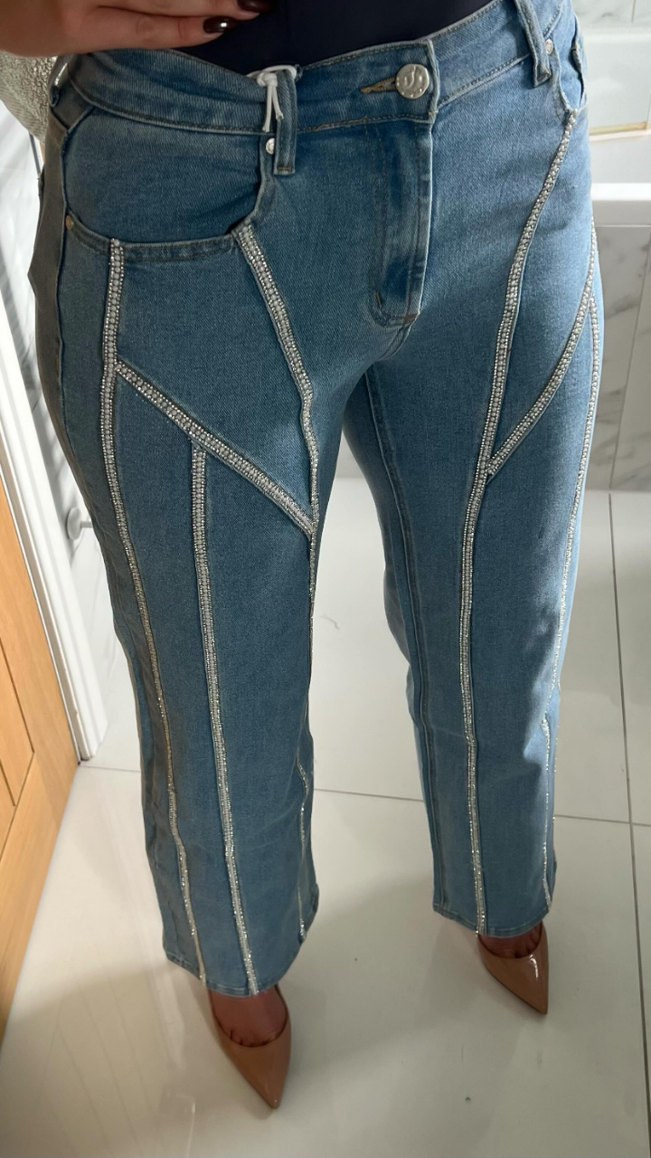Women Spliced Hot Rhinestone Casual Jeans