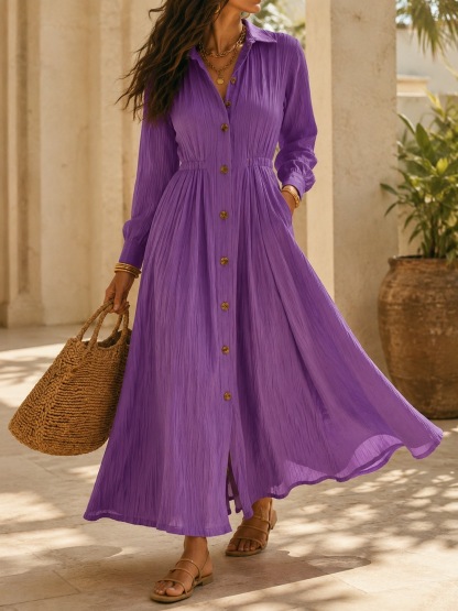 Elegant White Long, Waist-Cinched, Loose-Fitting Dress