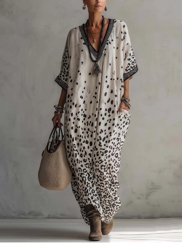 Elegant Leopard Print V-neck Dress