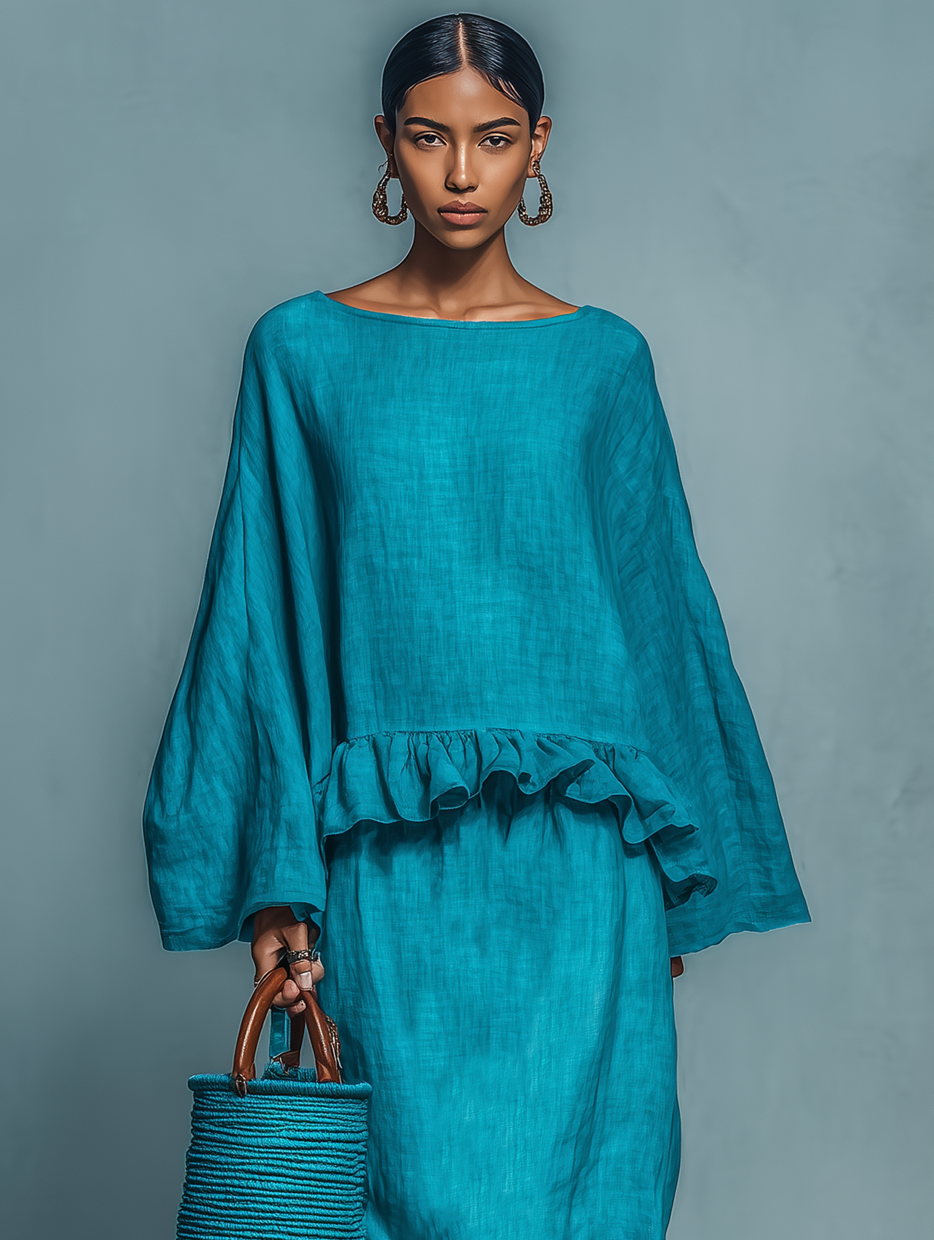 Women's Minimalist Linen Blend Blouse And Straight Skirt Set