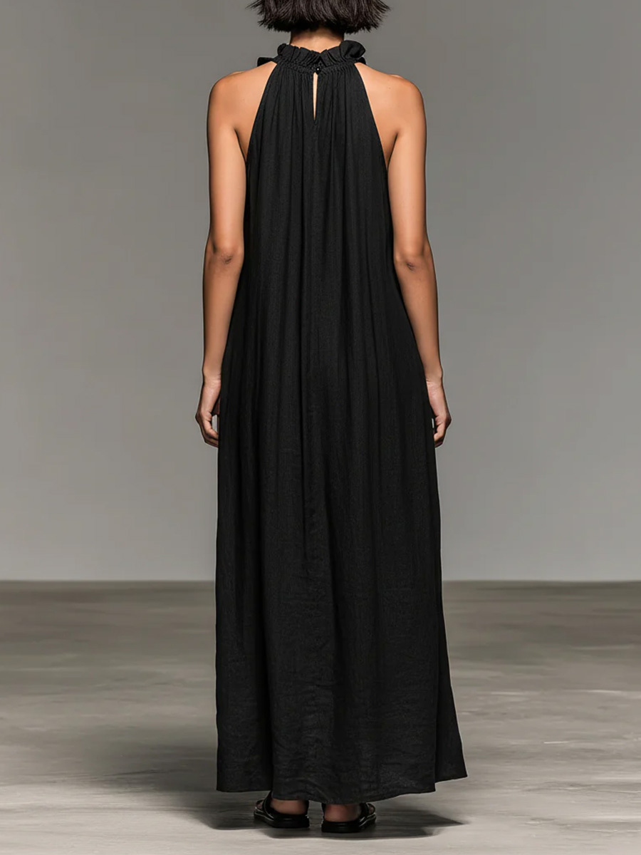 Women's Stand-up Collar Sleeveless Casual Loose Cotton And Linen Dress