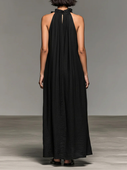 Women's Stand-up Collar Sleeveless Casual Loose Cotton And Linen Dress