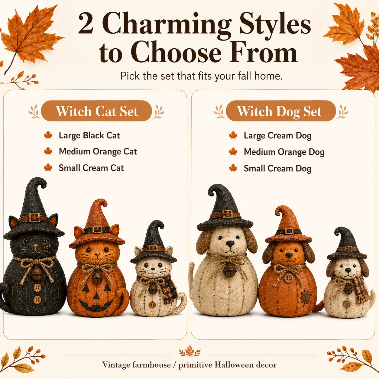 Halloween Retro Witch Cat and Dog Decoration Set