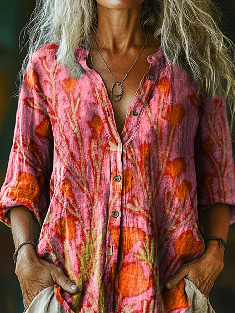 Vintage Floral Art Print Cotton Crew Tee-1