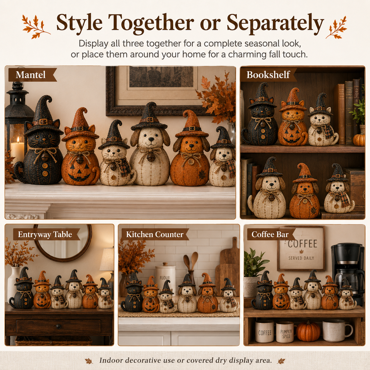 Halloween Retro Witch Cat and Dog Decoration Set