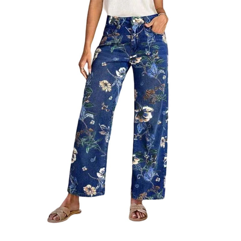 Women's Floral Print Straight-Leg Jeans
