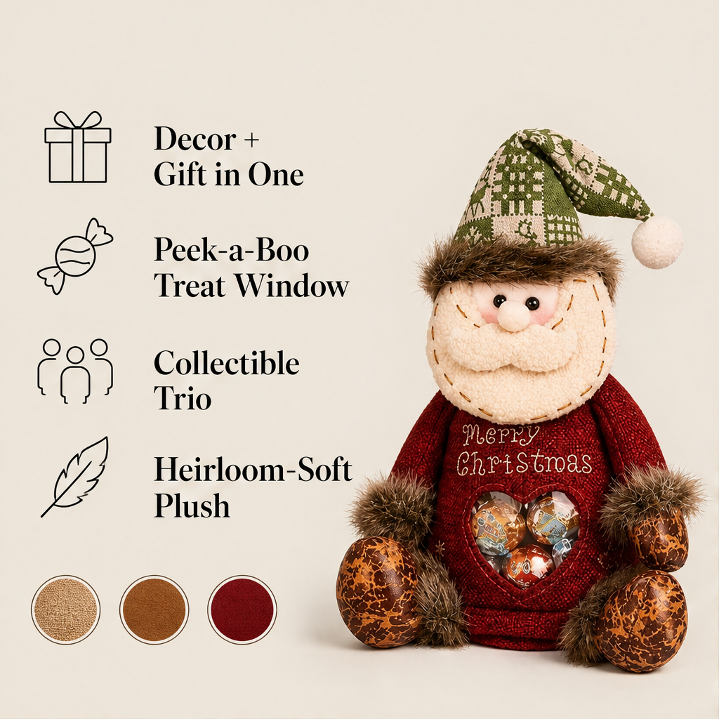 Plush Christmas Character Treat Bags with Heart Window + 50% OFF