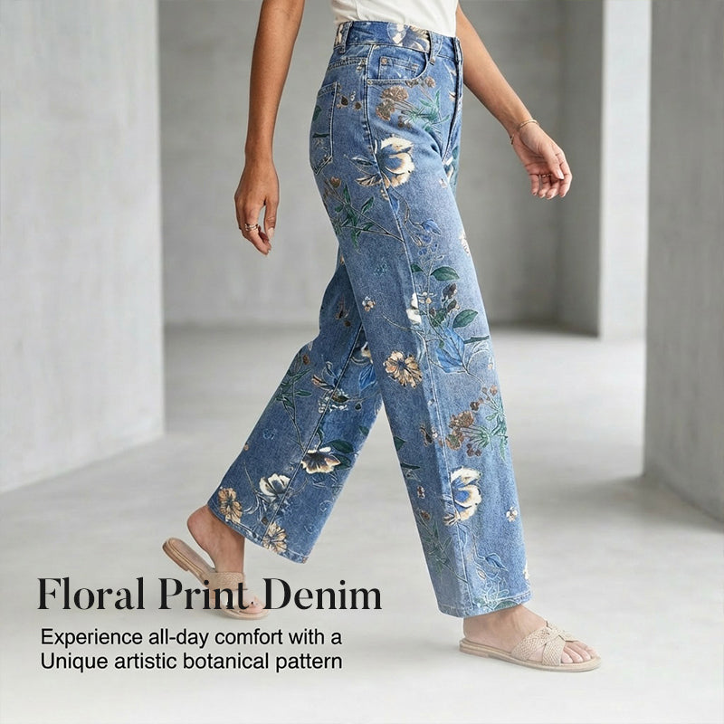 Women's Floral Print Straight-Leg Jeans