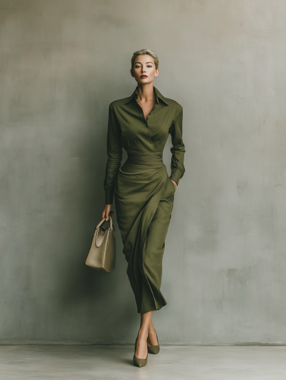 Women's Army Green Cotton Blended Maxi Dress