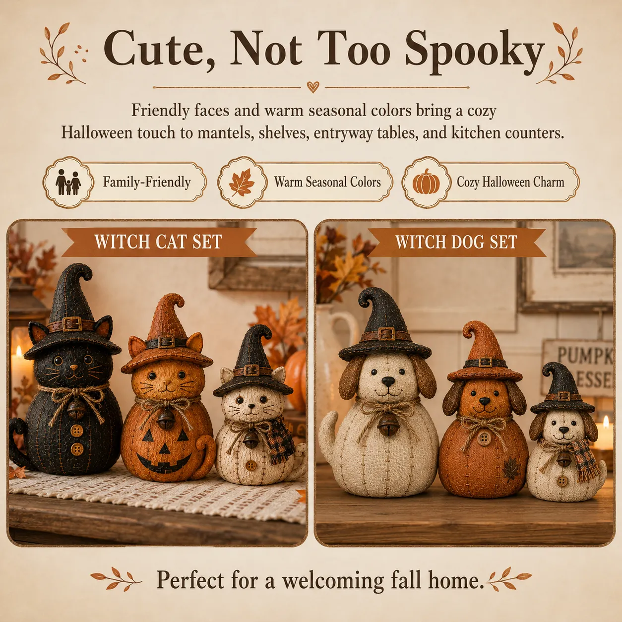 Halloween Retro Witch Cat and Dog Decoration Set