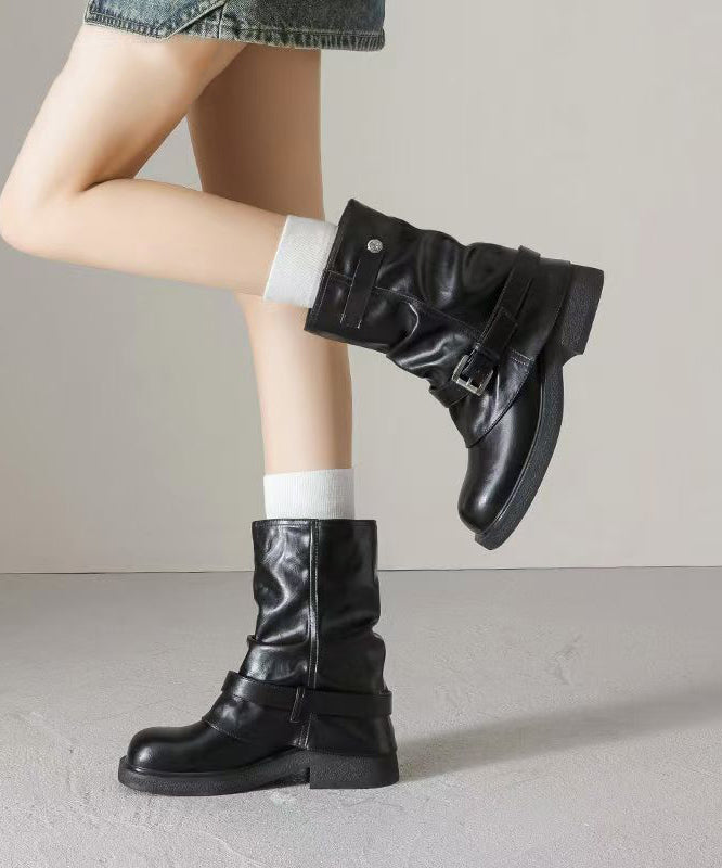 Brown Chunky Faux Leather Fashion Splicing Boots