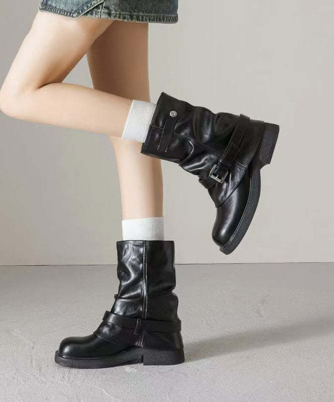 Brown Chunky Faux Leather Fashion Splicing Boots