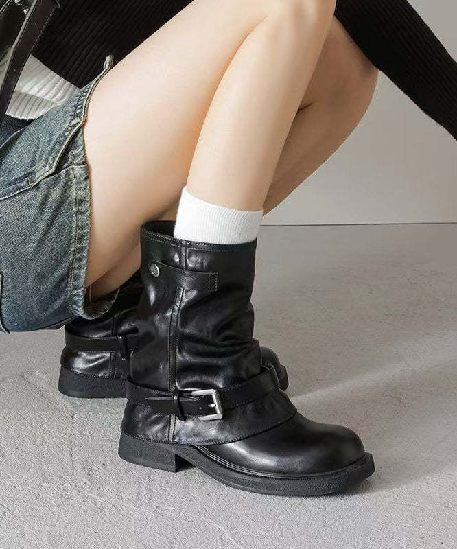 Brown Chunky Faux Leather Fashion Splicing Boots