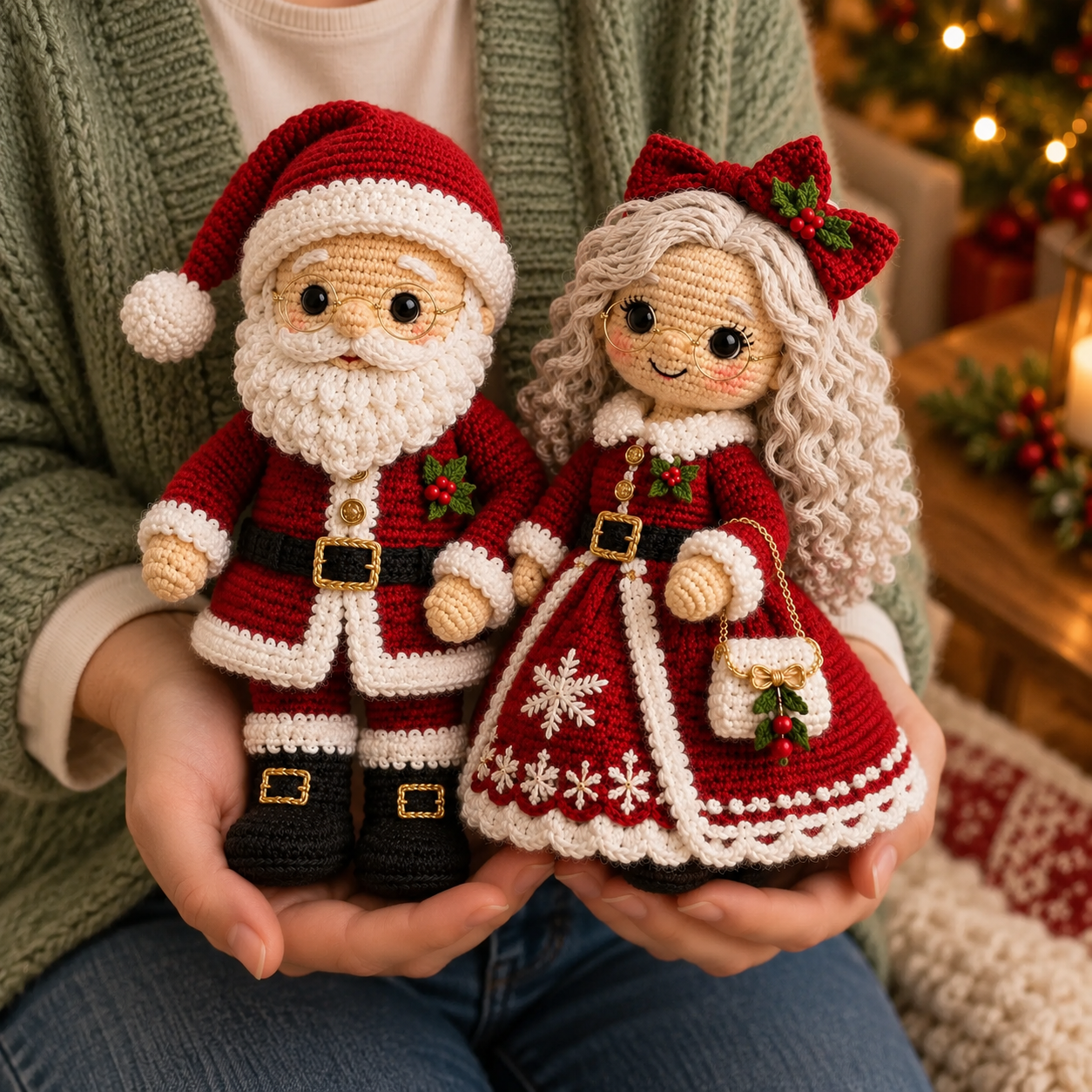Crochet Christmas Santa & Mrs. Claus Amigurumi Doll Pattern Set