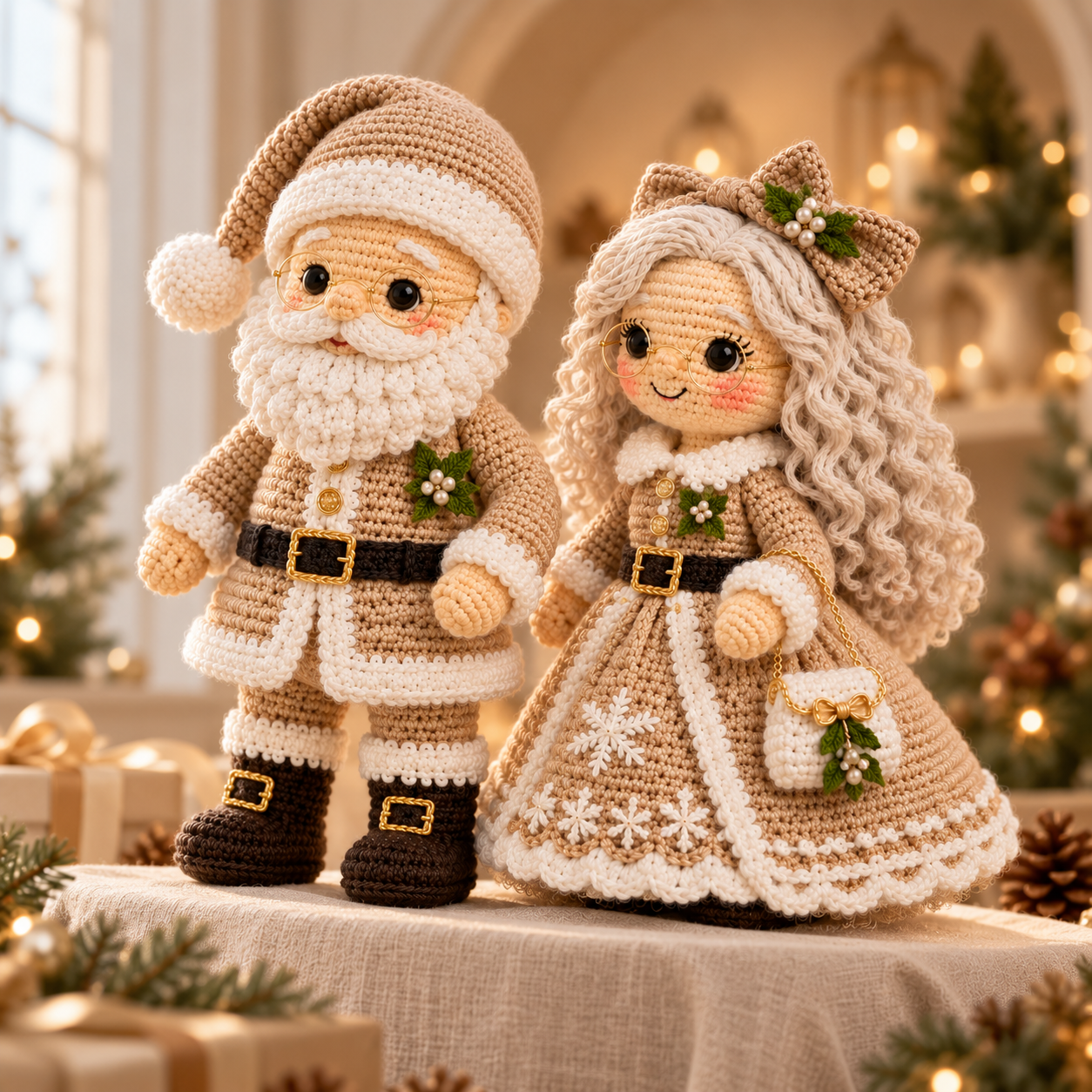 Crochet Christmas Santa & Mrs. Claus Amigurumi Doll Pattern Set